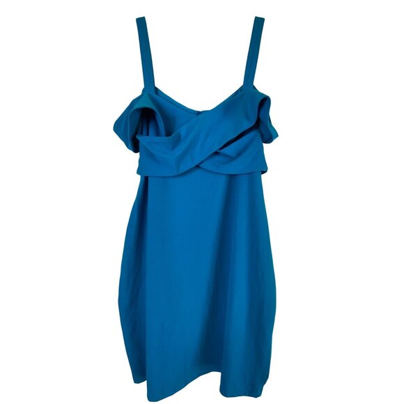 Super Down Cross Front Halter Cotton Stretch Dress Blue Medium Bodycon Sexy Y2K - Picture 4 of 8